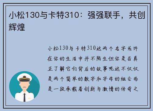 小松130与卡特310：强强联手，共创辉煌